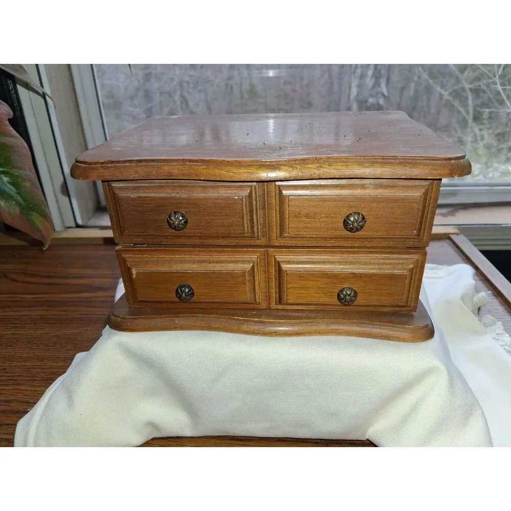 Vintage Himark jewelry chest 2 drawer small wood jewelry box